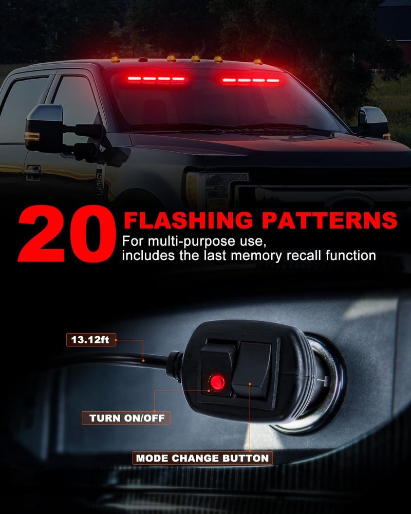 HLauto 6Z4J Emergency Dash Strobe Lights: 2x16.8 inch Red Safety Lights, 48 LED Flashing Warning Hazard Interior Windshield Visor Traffic Light Bar for Trucks, Construction Vehicles - Image 4